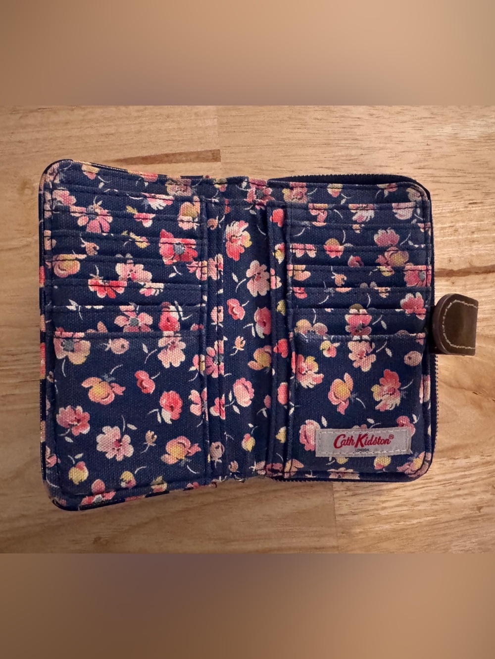 Cath Kidston Navy Floral Zip Wallet with Pink and Yellow Blossoms